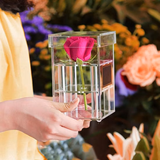 Acrylic Clear Preserved Fresh Flower Waterproof Packaging Box for Mmortalized Flower Display