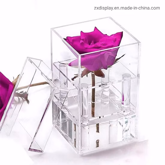 Acrylic Clear Preserved Fresh Flower Waterproof Packaging Box for Mmortalized Flower Display